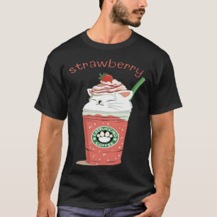 Cute Strawberry White Cat Animal Pet Catpuccino Co T-Shirt