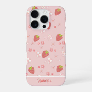 Cute Strawberry with Flowers. iPhone 16 Pro Case
