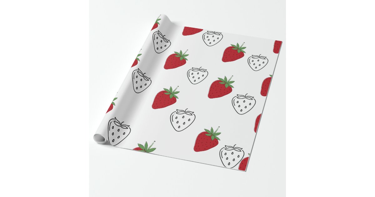 Pastel Strawberries and Flowers Cute Kawaii Mint Wrapping Paper, Zazzle