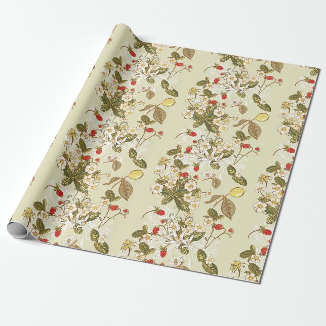 Cute Strawberry Wrapping Paper (Unrolled)