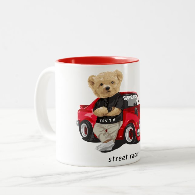 Cute Street Race Two-Tone Coffee Mug (Front Left)