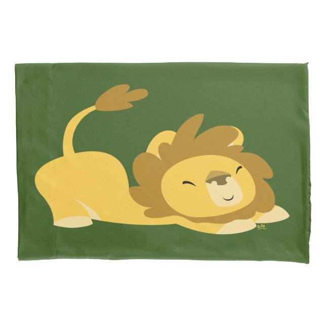 Cute Stretching Cartoon Lion Pillowcase (Front)