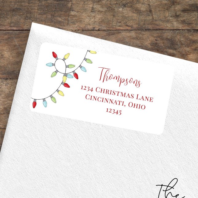Cute String Lights Christmas Return Address Label (Christmas whimsical colorful lights holiday return address label)