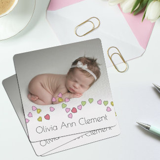 Cute String of Hearts Photo Birth Announcement