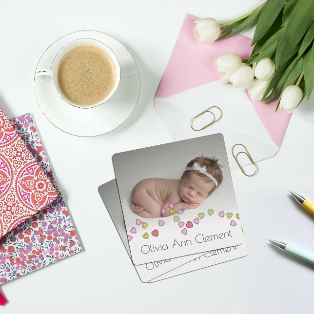  Cute String of Hearts Photo Birth Announcement (Creator Uploaded)