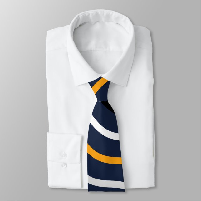 Cute Strip Line Herringbone White Yellow Deep blue Neck Tie (Tied)