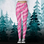 Cute Stripe Candy Cane Pink Merry Christmas Leggings<br><div class="desc">This pattern has diagonal stripes in cute pink,  inspired by candy cane. This version has Merry Christmas script,  repeated all over.</div>
