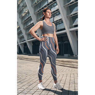 Cute Stripe Gym Yoga Women Workout Grey Leggings