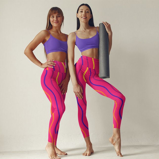Cute Stripe Gym Yoga  Women Workout Pink Leggings (Creator Uploaded)