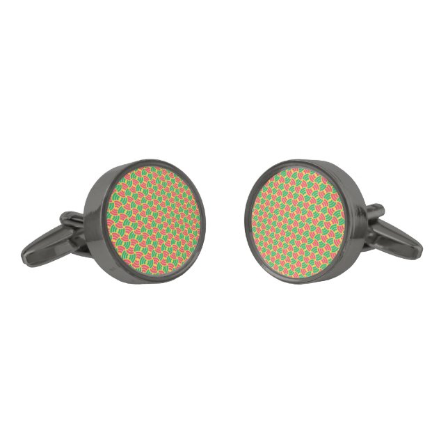 Cute Stripe Herringbone Green Pink Yellow Cufflinks (Angled)