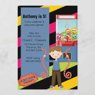 Cute, Striped, Arcade Birthday Boyl Invitation