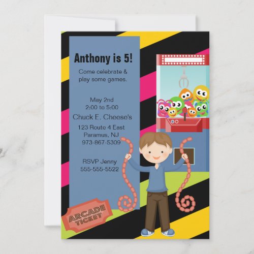 Cute, Striped, Arcade Birthday Boyl Invitation