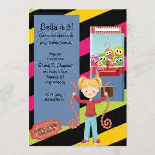 Cute, Striped, Arcade Birthday Girl Invitation
