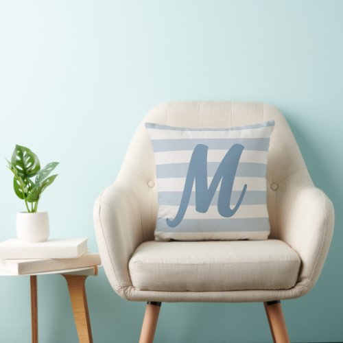 Cute Striped Blue Mist  Off White Monogram Pillow