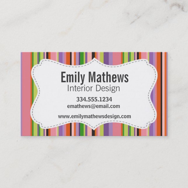 Cute Striped Business Card (Front)