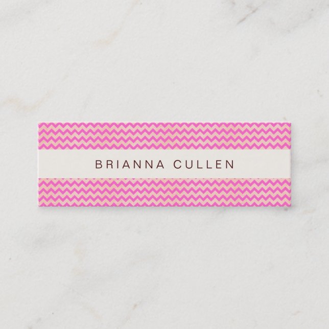 Cute Striped Girly Pink & Peach Chevron Modern Mini Business Card (Front)
