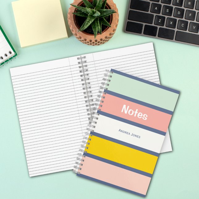 Cute Striped Monogrammed Full Name Notes Notebook (Creator Uploaded)