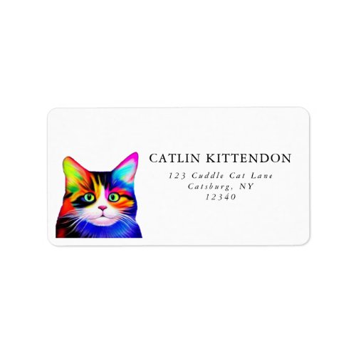 Cute Striped Multicolored Rainbow Cat Typography Label