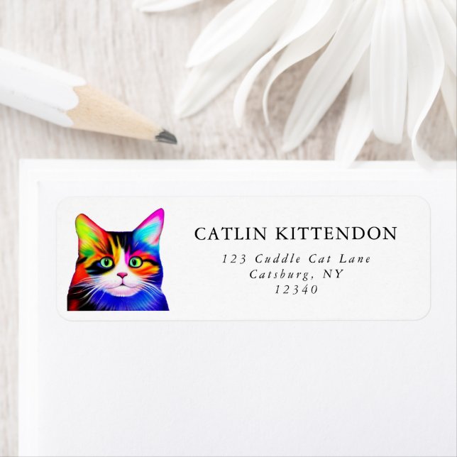 Cute Striped Multicolored Rainbow Cat Typography Label (Insitu)