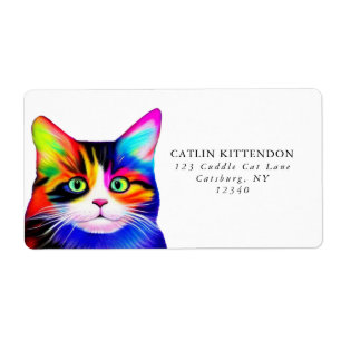 Cute Striped Multicolored Rainbow Cat Typography Label