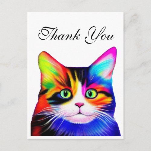 Cute Striped Multicolored Rainbow Thank You Cat Postcard