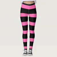 Cute Striped Pattern in Black and Bubblegum Pink Leggings