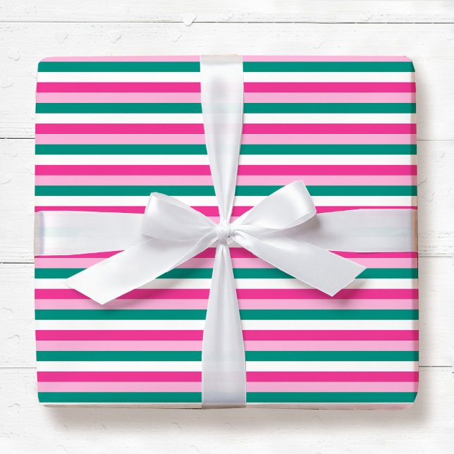 Cute Striped Pattern Pink Green White Seamless Wrapping Paper (Creator Uploaded)