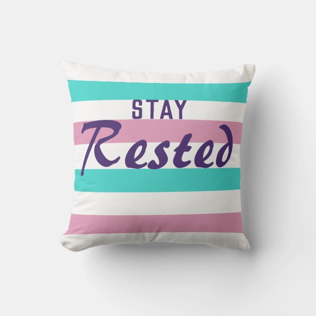 Cute Striped Pink and Turquoise Pattern With Text Throw Pillow (Front)