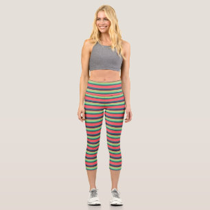 Cute Striped vintage colors Capri Leggings