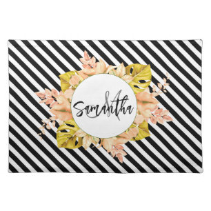 Cute Stripes and Floral Monogram Cloth Placemat