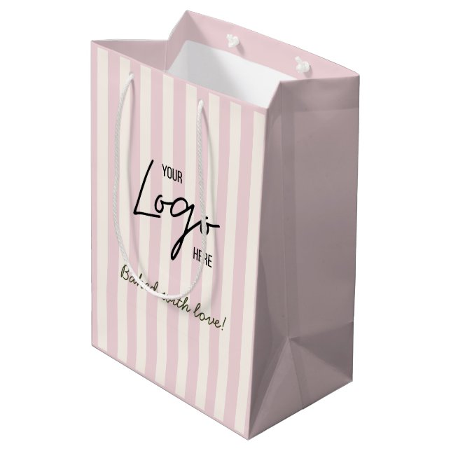 Cute Stripes Bakery Cafe Logo Baked With Love Medium Gift Bag (Back Angled)