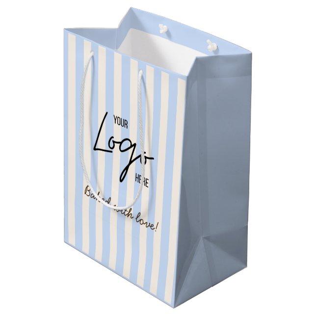 Cute Stripes Bakery Cafe Logo Baked With Love Medium Gift Bag (Back Angled)