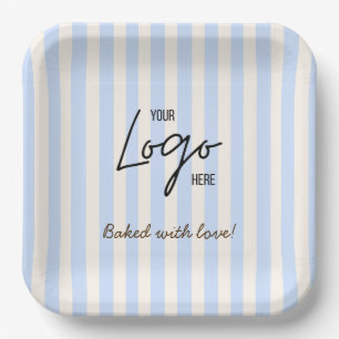 Cute Stripes Bakery Cafe Logo Baked With Love Paper Plates