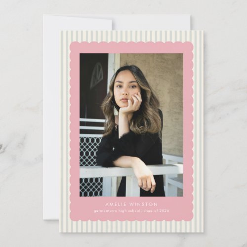 Cute Stripes Scallops Border Grad Announcement