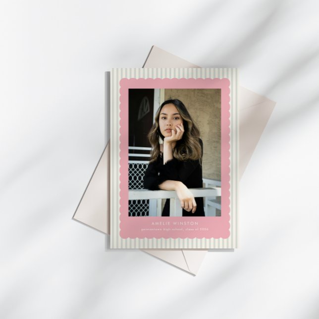 Cute Stripes Scallops Border Grad Announcement (Creator Uploaded)