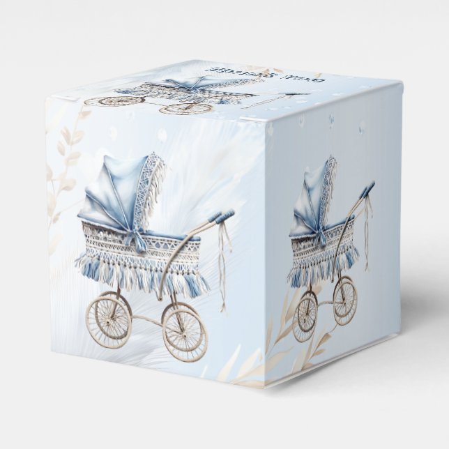 Cute Stroller Blue Floral Beautiful Party  Favor Boxes (Front Side)