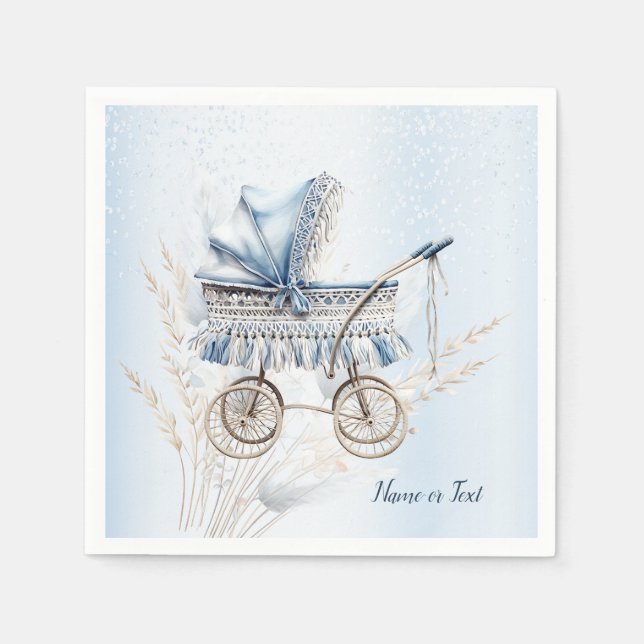 Cute Stroller Blue Floral Beautiful Party Napkins (Front)
