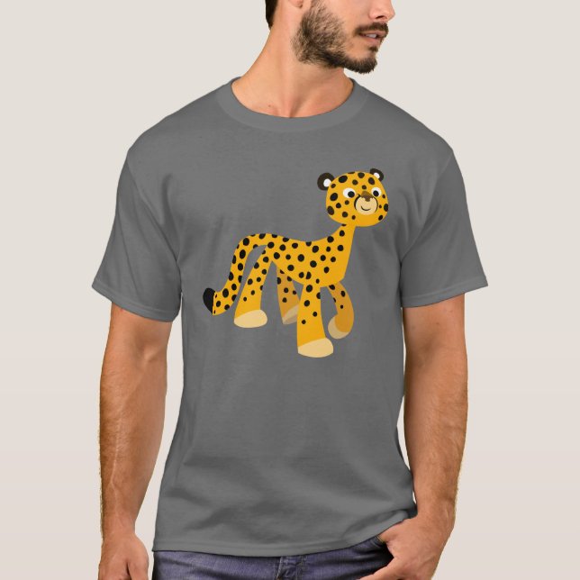 Cute Strolling Cartoon Cheetah T-Shirt (Front)