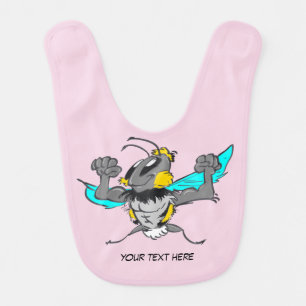 Cute Strong Bumble Bee Cartoon Cust. Text Baby Bib