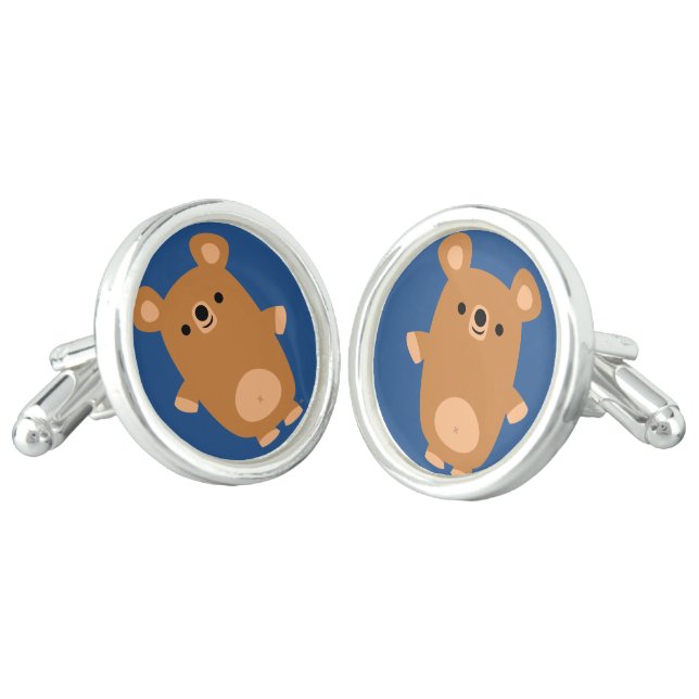 Cute Strong Cartoon Bear Cufflinks (Angled)