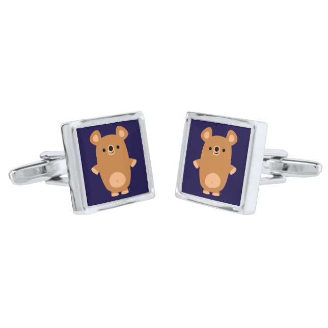 Cute Strong Cartoon Bear Cufflinks (Angled)