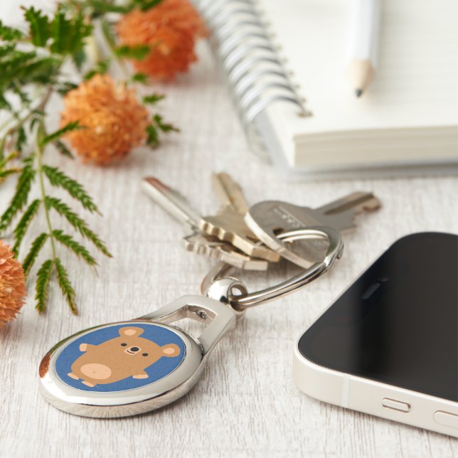 Cute Strong Cartoon Bear Metal Keychain (Side)