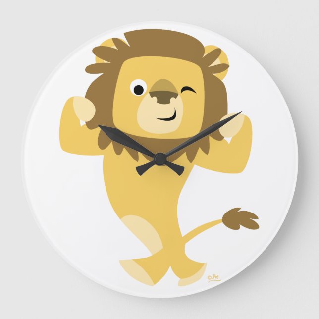 Cute Strong Cartoon Lion Plate Large Clock (Front)