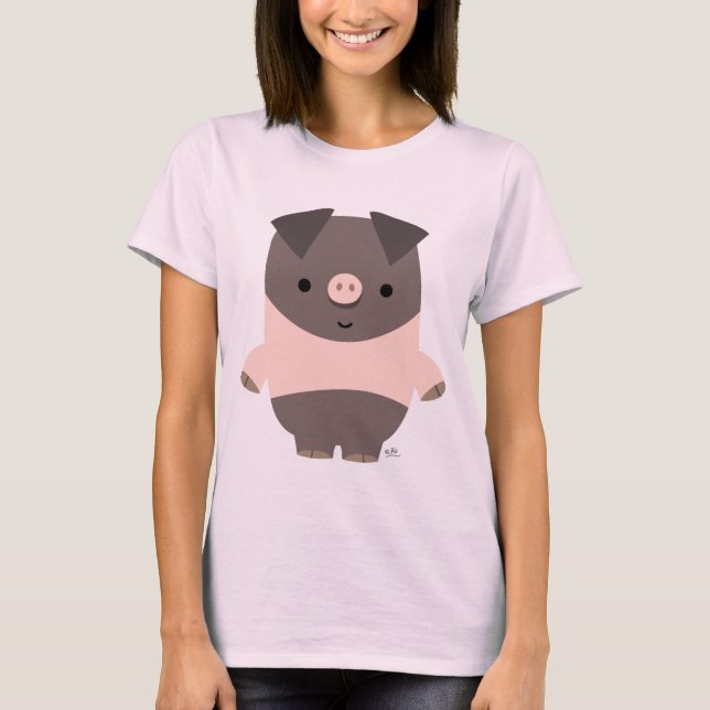 Cute Strong Cartoon Pig custom Women T-shirt (Front)