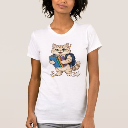 Cute Student Cat - Back To School Books T-Shirt