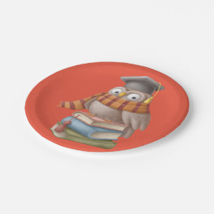 Cute student owl with books paper plates