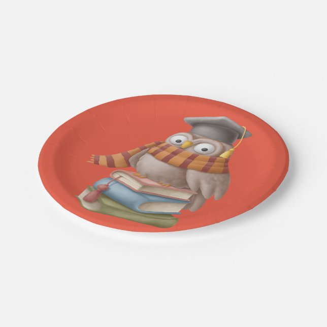 Cute student owl with books  paper plates (Angled)