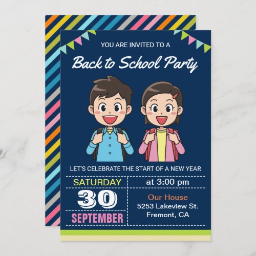 Cute Students  Back to School Party Invitation