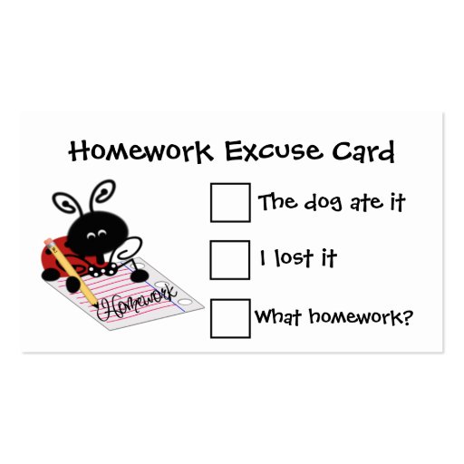 Cute Student's Homework Excuse Cards Double-Sided Standard Business ...