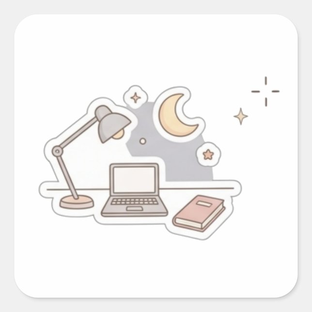 Cute Study Laptop Sticker | Aesthetic Lamp & Pink  (Front)